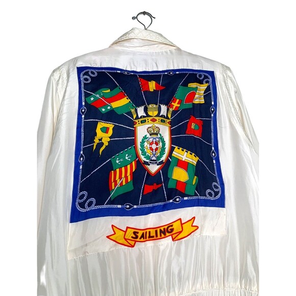 Mureli 100% Silk Sailing Graphic Full Zip Jacket & Elastic Waist Pants Set Sz M - Picture 6 of 12